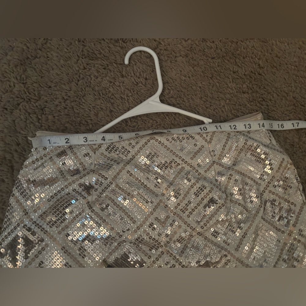 Y2K Silver Sequin Pencil Mini Skirt Party Glitter Bodycon Festival Disco Glam - Picture 7 of 8